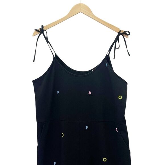 Lazy Oaf Oaf Allover Logo Jumpsuit Black Knit One Piece Wide Leg Size 12 UK 8 US - Picture 7 of 13